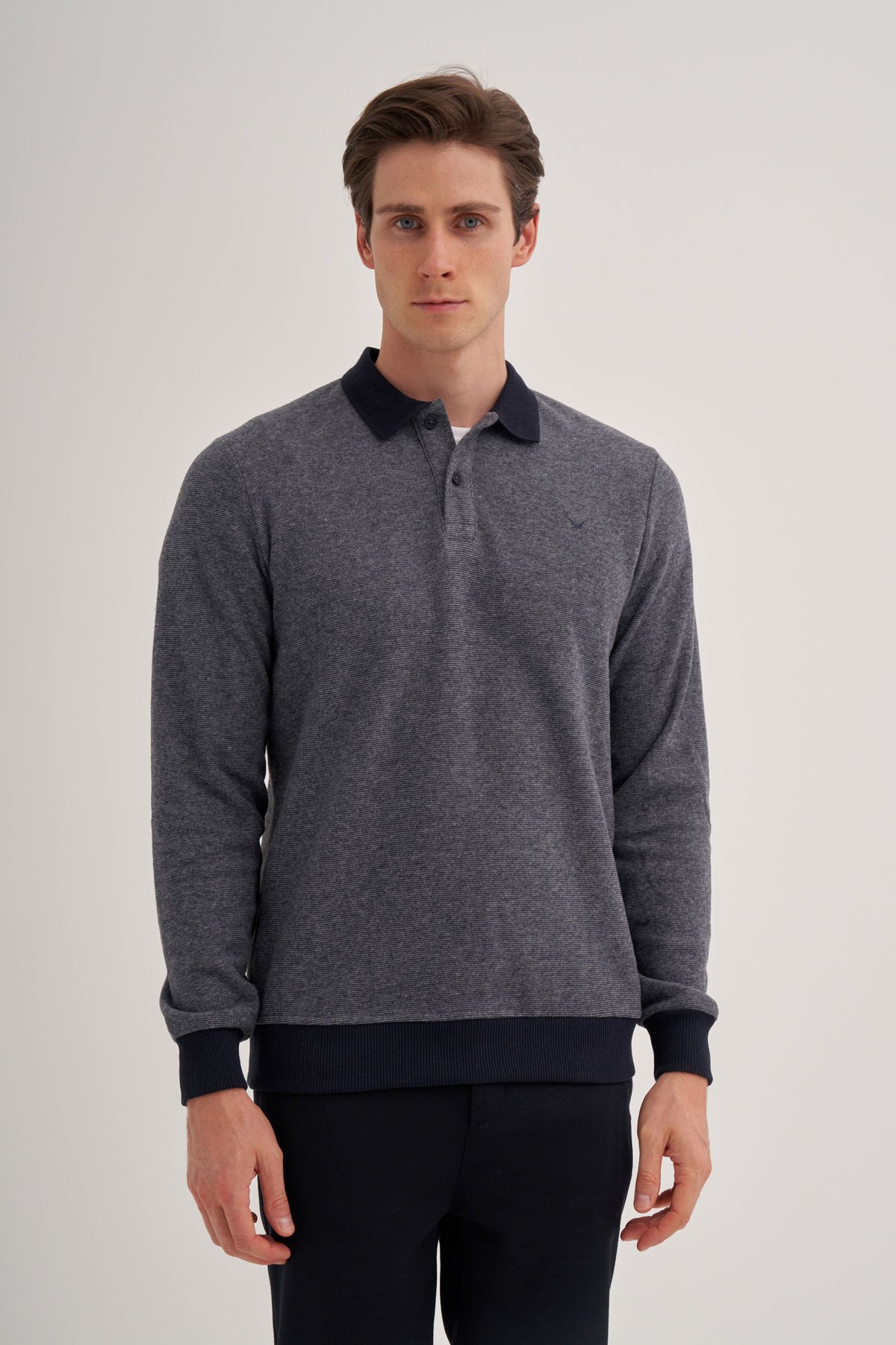 Caz 5627 Selanik Örgü Polo Yaka Erkek Sweat Gri Mel.