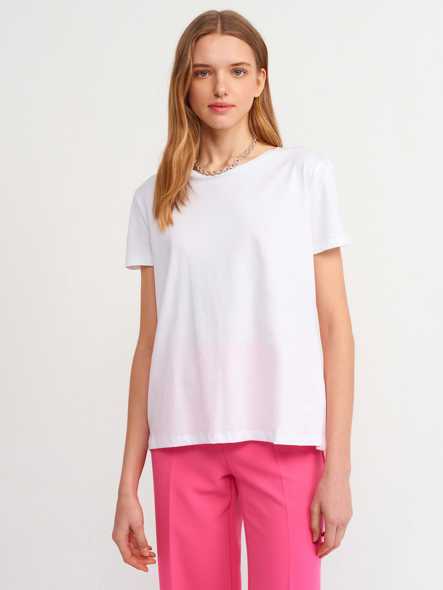 Dilvin 3471 Bisiklet Yaka Basic T-Shirt-beyaz