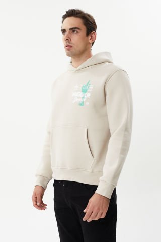 ESW 2747 Bone Sırt Baskılı Kapşonlu 3 plik Şardonlu Erkek Sweat Taş