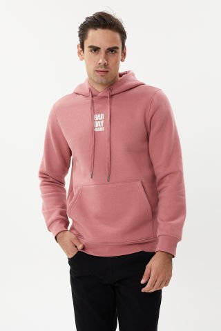 ESW 2770-Y Kapşonlu 3 İplik Şardonlu Erkek Sweat Gül Kurusu