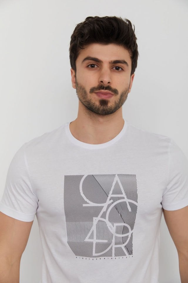 CAZ 4079 Erkek Baskılı Bisiklet Yaka T-Shirt