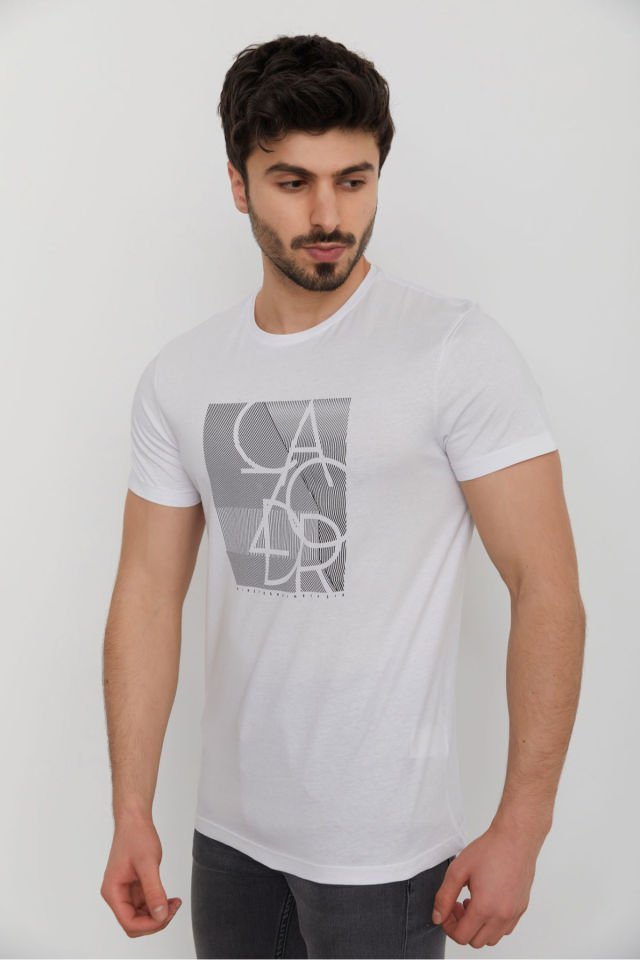 CAZ 4079 Erkek Baskılı Bisiklet Yaka T-Shirt