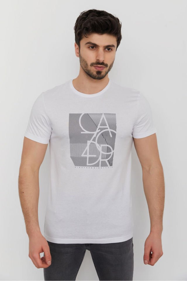 CAZ 4079 Erkek Baskılı Bisiklet Yaka T-Shirt