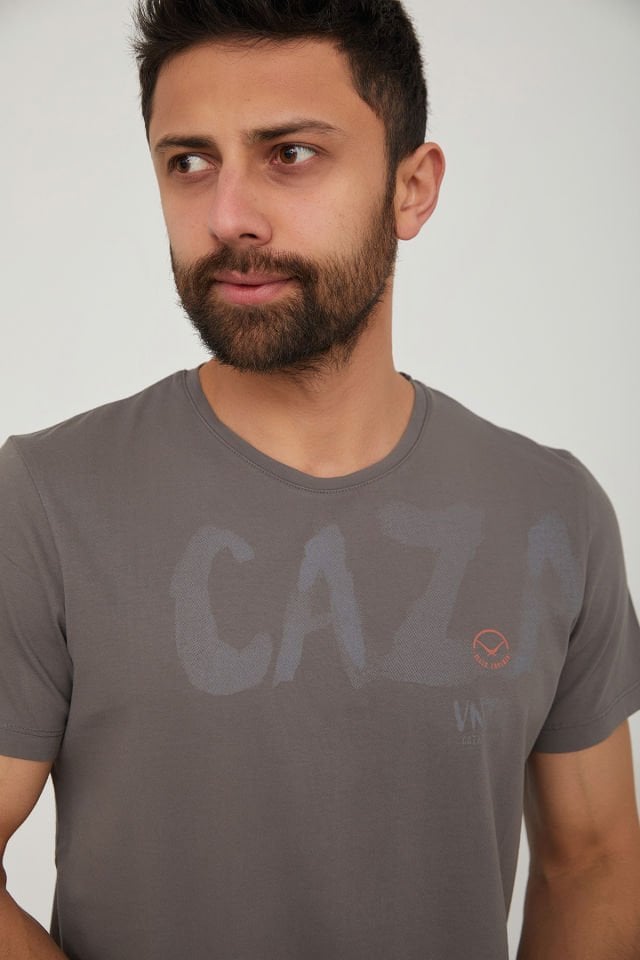 CAZ 4088 Erkek Bisiklet Yaka Büyük Cazador Baskılı Erkek T-Shirt