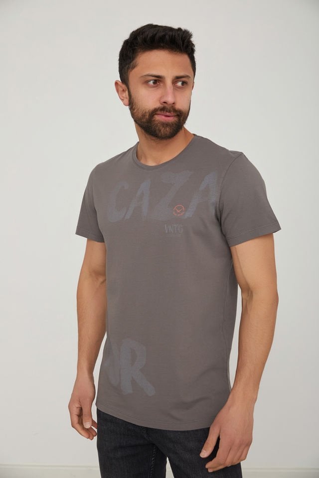 CAZ 4088 Erkek Bisiklet Yaka Büyük Cazador Baskılı Erkek T-Shirt