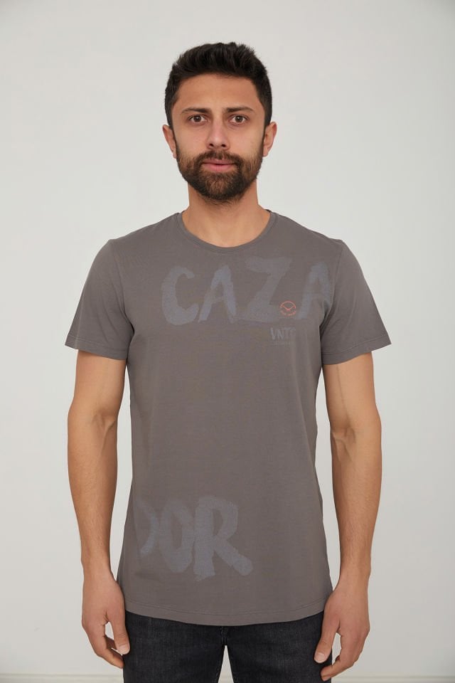 CAZ 4088 Erkek Bisiklet Yaka Büyük Cazador Baskılı Erkek T-Shirt