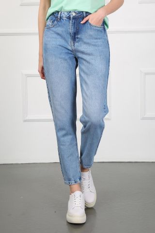 Sandy 9132-23 Blue Ripped Yüksek Bel Kadın Mom Jean Kot Pantolon