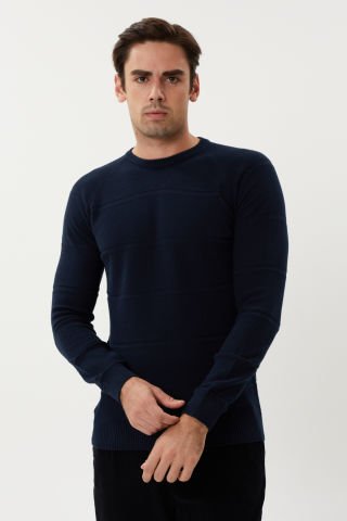 Twister ET 3630-T Navy Kendinden Desenli Bisiklet Yaka Erkek Triko Kazak Laci