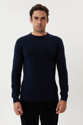 Twister ET 3630-T Navy Kendinden Desenli Bisiklet Yaka Erkek Triko Kazak Laci