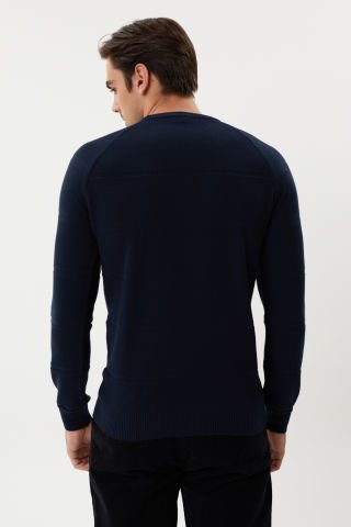 Twister ET 3630-T Navy Kendinden Desenli Bisiklet Yaka Erkek Triko Kazak Laci