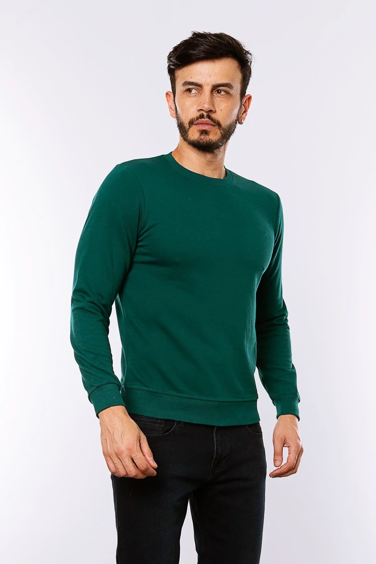 Caz 5610 Bisiklet Yaka 3 İplik Şardonsuz Erkek Basic Sweat Petrol