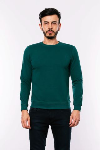 Caz 5610 Bisiklet Yaka 3 İplik Şardonsuz Erkek Basic Sweat Petrol