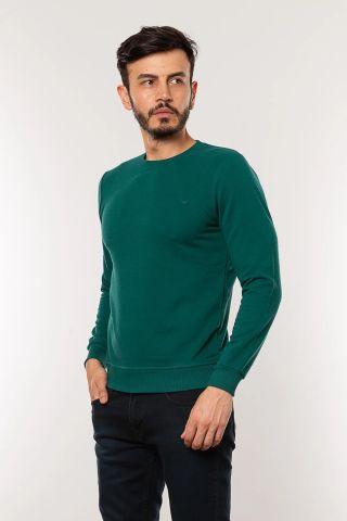 Caz 5610 Bisiklet Yaka 3 İplik Şardonsuz Erkek Basic Sweat Petrol