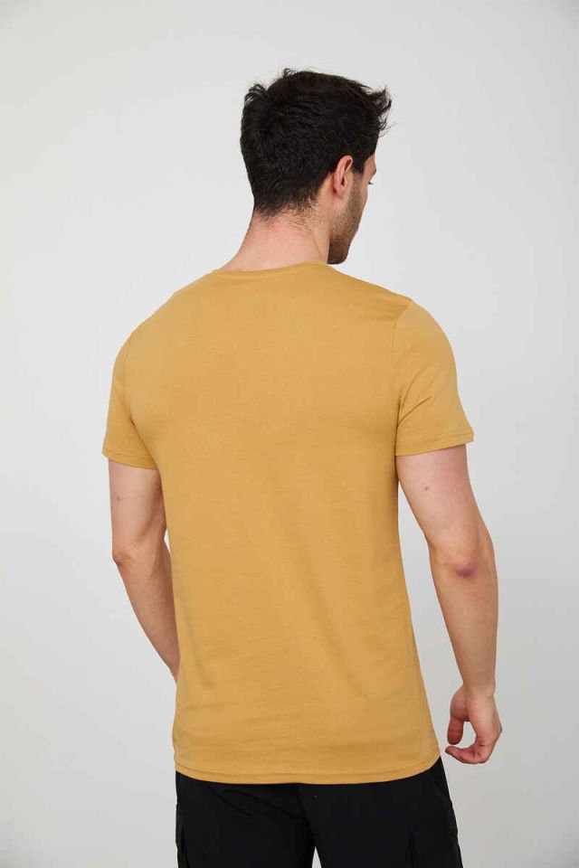 Caz 4206 Erkek Bisiklet Yaka Baskılı T-Shirt Camel