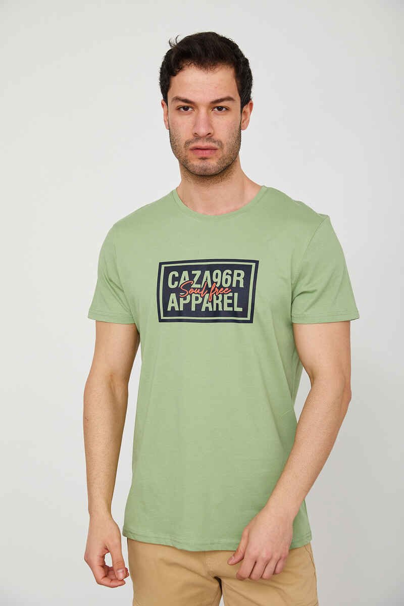 Caz 4206 Erkek Bisiklet Yaka Baskılı T-Shirt Küf Yeşili