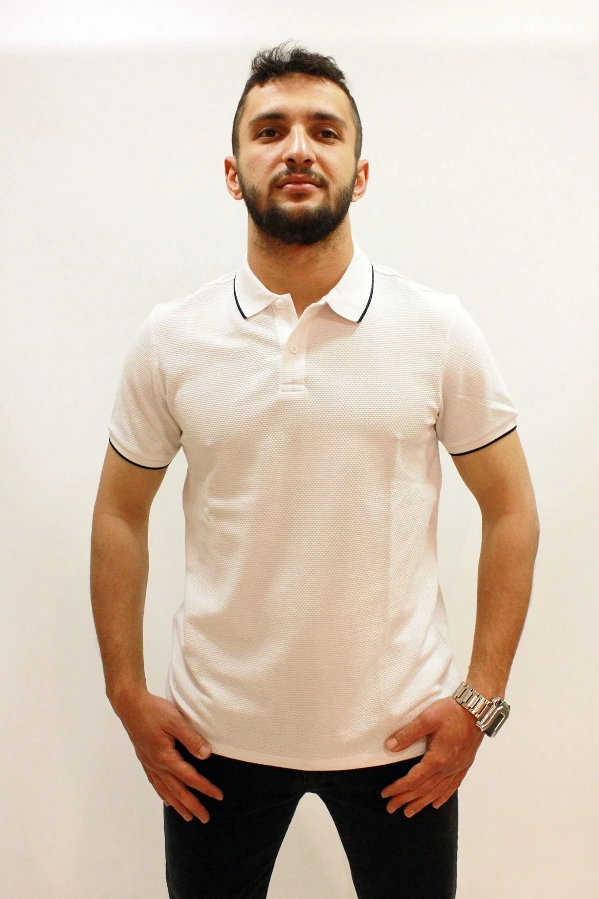 CAZ 4152 Petek Dokulu Erkek Polo Yaka T-shirt