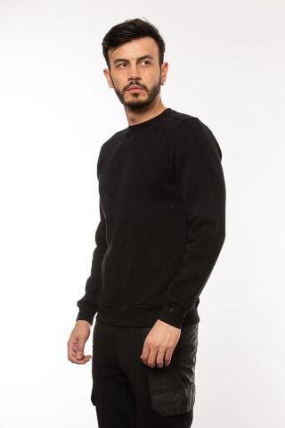 Caz 5615 Bisiklet Yaka Kalın 3 İplik Düz Erkek Sweat Siyah