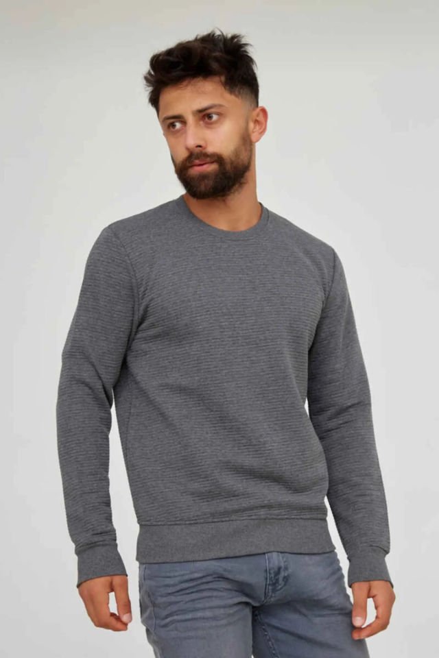 CAZ 5046 Bisiklet Yaka Kendinden Fitilli Erkek Sweat Ant.Melanj