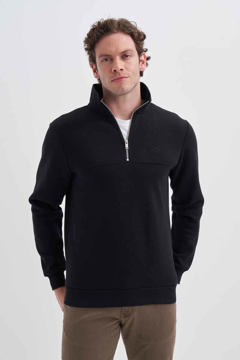 Caz 5618 Yarım Fermuarlı Dik Yaka 3 İplik Erkek Sweat Siyah