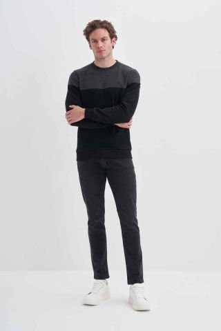 Caz 5622 Selanik Örgü Bisiklet Yaka Erkek Sweat Siyah