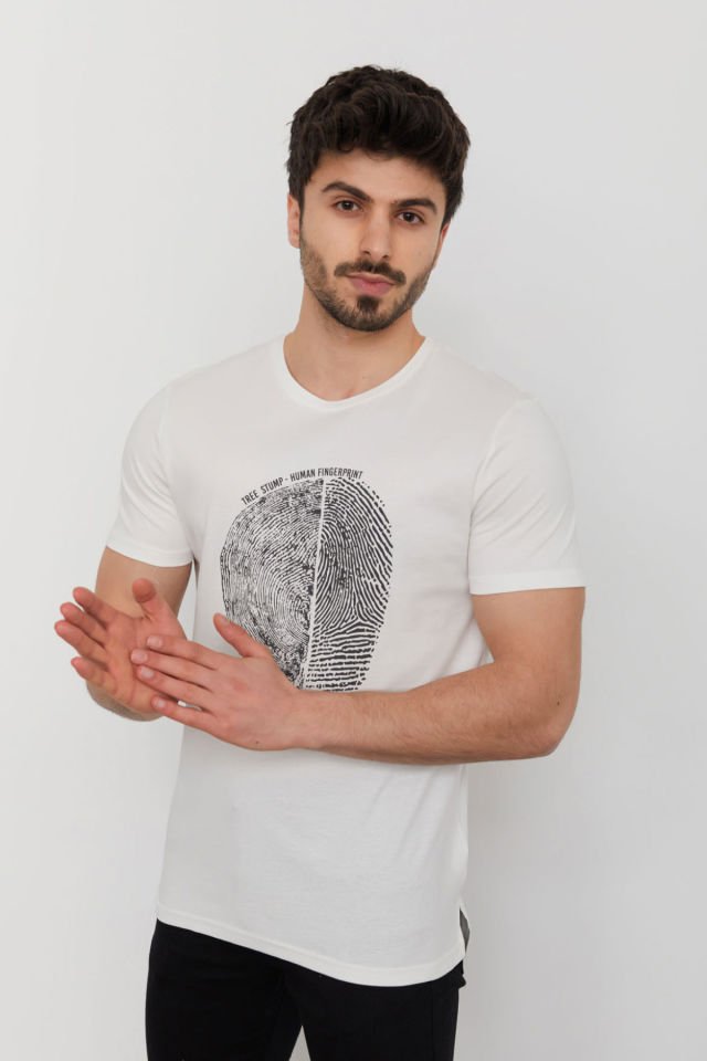 CAZ 4203 Bisiklet Yaka Baskılı Erkek Tshirt