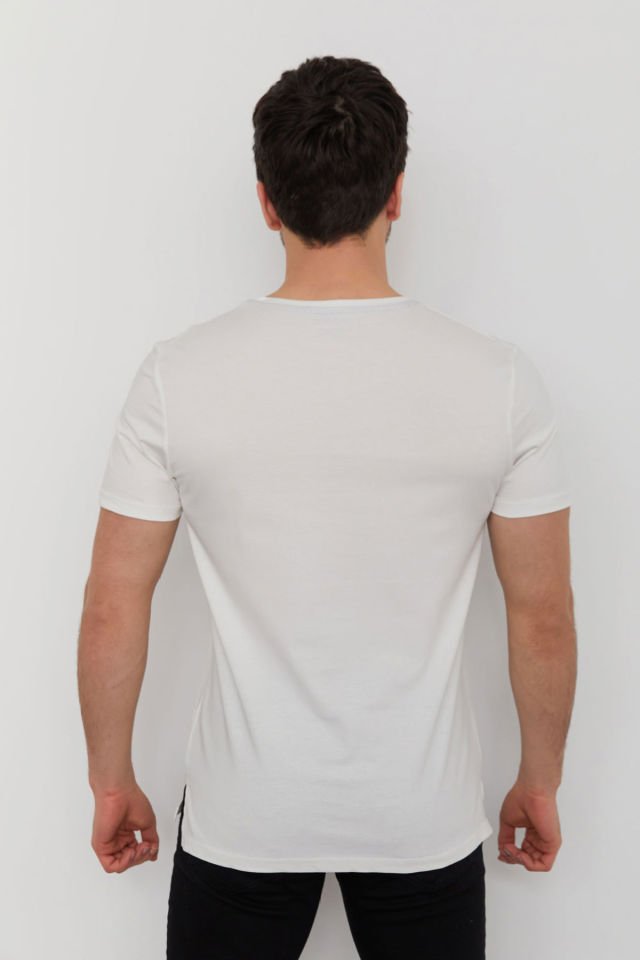 CAZ 4203 Bisiklet Yaka Baskılı Erkek Tshirt