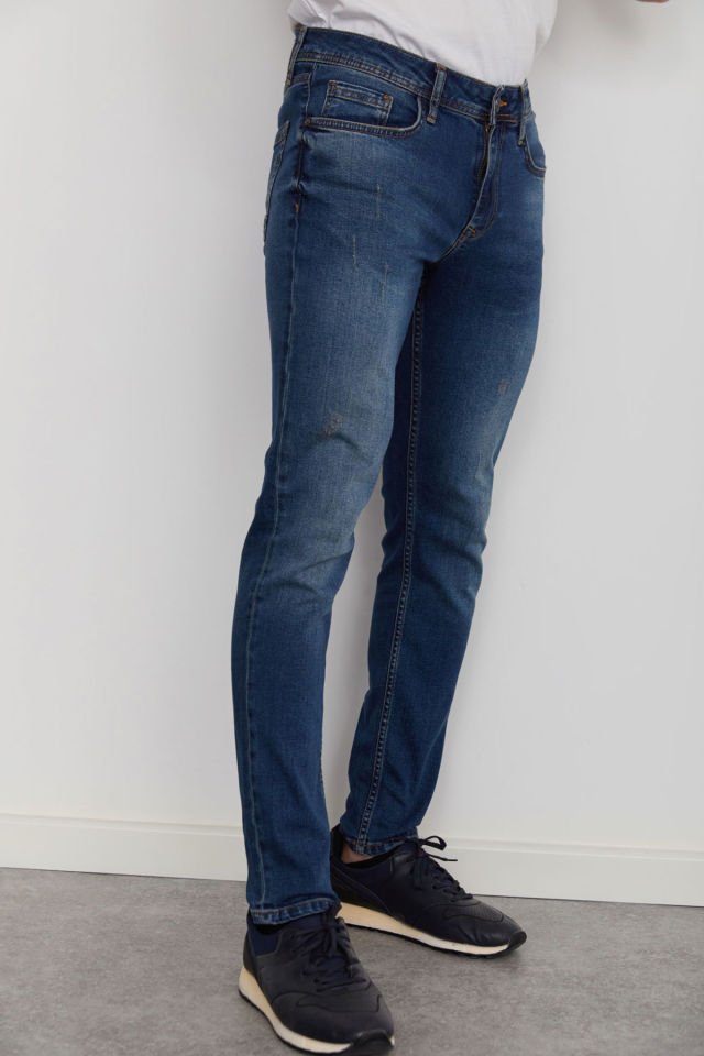 CAZ 0771 Curry Denim Taşlamalı Erkek Dar Paça Kot Pantolon Dark Blue Wash