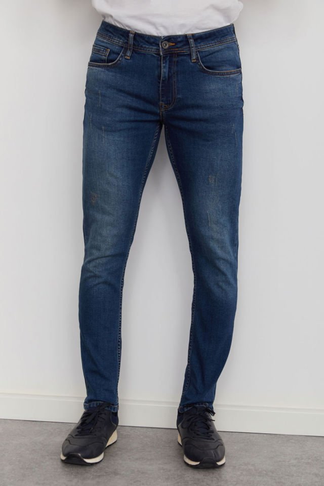 CAZ 0771 Curry Denim Taşlamalı Erkek Dar Paça Kot Pantolon Dark Blue Wash
