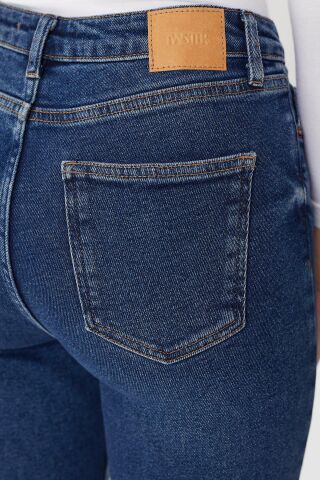 Mila 9444-01 Dark Blue Likralı Toparlayıcı Kumaş Dar Kesim Kadın Kot Pantolon Mavi