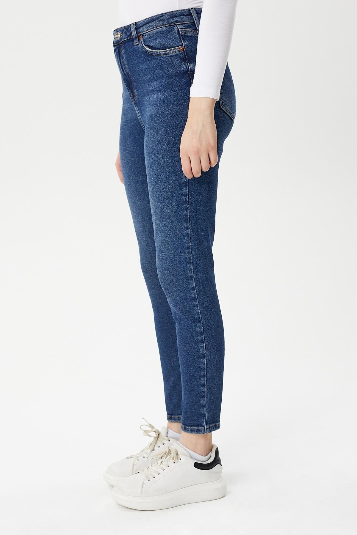 Mila 9444-01 Dark Blue Likralı Toparlayıcı Kumaş Dar Kesim Kadın Kot Pantolon Mavi