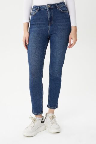 Mila 9444-01 Dark Blue Likralı Toparlayıcı Kumaş Dar Kesim Kadın Kot Pantolon Mavi