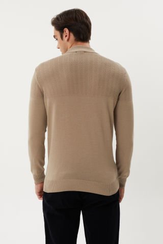 Twister ET 3638 Soft Taupe Yarım Boğazlı Dokuma Detaylı Erkek Kazak Sütlü Kahve