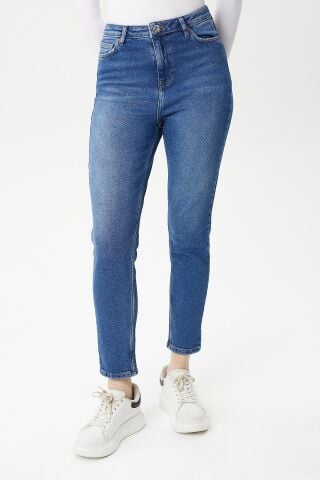 Mila 9444-05 Middle Blue Likralı Toparlayıcı Kumaş Dar Kesim Kadın Kot Pantolon Mavi