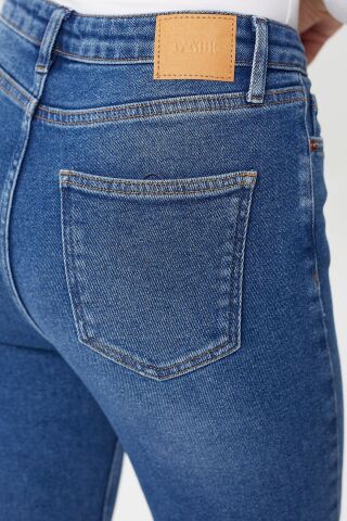 Mila 9444-05 Middle Blue Likralı Toparlayıcı Kumaş Dar Kesim Kadın Kot Pantolon Mavi