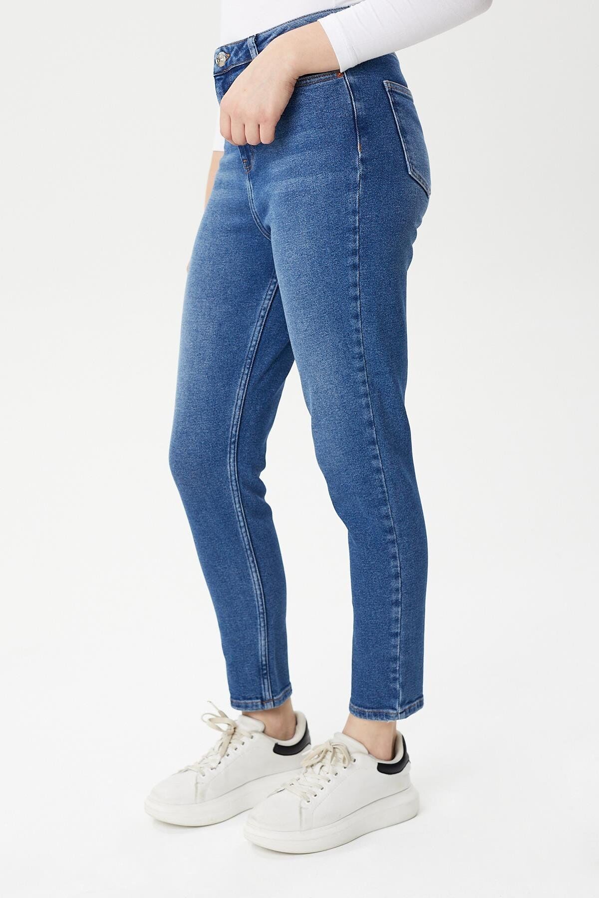 Mila 9444-05 Middle Blue Likralı Toparlayıcı Kumaş Dar Kesim Kadın Kot Pantolon Mavi