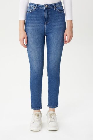 Mila 9444-05 Middle Blue Likralı Toparlayıcı Kumaş Dar Kesim Kadın Kot Pantolon Mavi
