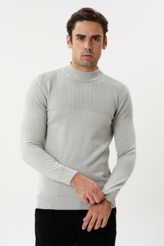Twister ET 3638 Stone Grey Yarım Boğazlı Dokuma Detaylı Erkek Kazak Taş Gri