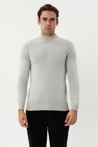 Twister ET 3638 Stone Grey Yarım Boğazlı Dokuma Detaylı Erkek Kazak Taş Gri