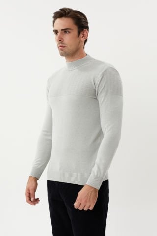 Twister ET 3638 Stone Grey Yarım Boğazlı Dokuma Detaylı Erkek Kazak Taş Gri