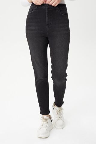 Mila 9444-07 Black Black Likralı Toparlayıcı Kumaş Dar Kesim Kadın Kot Pantolon Siyah