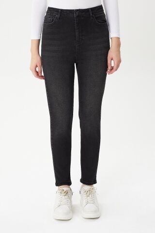 Mila 9444-07 Black Black Likralı Toparlayıcı Kumaş Dar Kesim Kadın Kot Pantolon Siyah