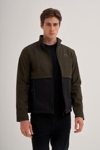 Caz 1032 Dik Yaka Softshell Erkek Su Geçirmez Mont Haki