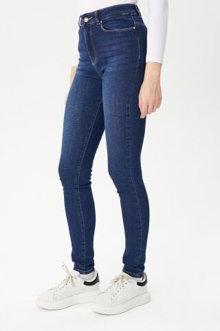 Likralı Dar Kesim Kadın Kot Pantolon Selin 9259-13 Dark Blue Mavi