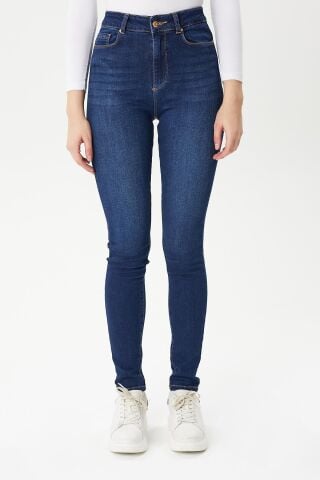 Likralı Dar Kesim Kadın Kot Pantolon Selin 9259-13 Dark Blue Mavi
