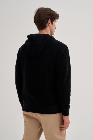 Caz 5155 Kapşonlu Yazı Detaylı Erkek Polar Sweat Siyah
