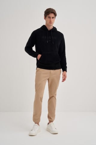 Caz 5155 Kapşonlu Yazı Detaylı Erkek Polar Sweat Siyah