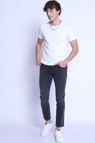 ETS 1828 Düz Renk Bisiklet Yaka Erkek T-shirt Beyaz