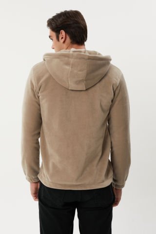 Twister ESW 2780 Kapşonlu Fermuarlı Tüylenmez Polar Sweat Ceket Bej