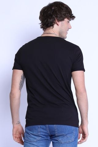 ETS 1828 Düz Renk Bisiklet Yaka Erkek T-shirt Siyah