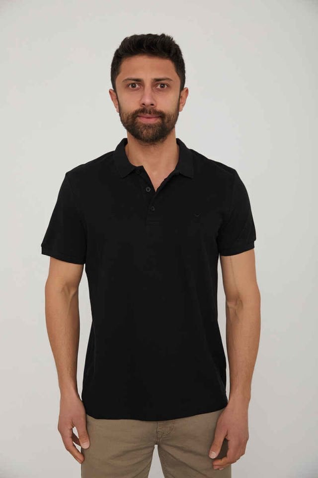 CAZ 4613 - 4713 Polo Yaka Erkek Yakalı Pike T-Shirt Siyah